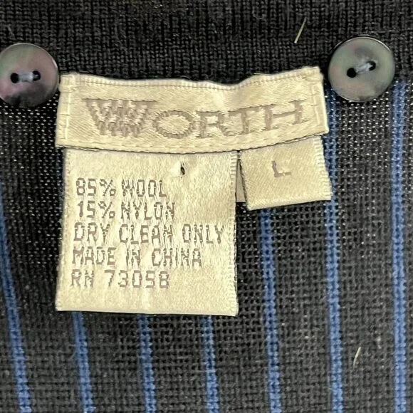 Worth Womens Wool Blend Cardigan Sweater Stripped Blue Black Sz L Lightweight - Picture 8 of 12